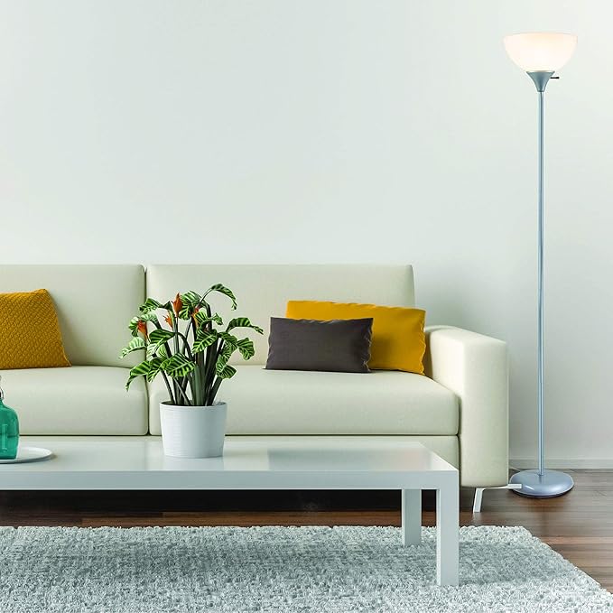 Newhouse Lighting NHFL-HE-SI Henry 71-inch Plastic and Metal Modern LED Floor Lamp Stand with Rotary Switch for Bedrooms, Living Room | Durable Floor Lamp for Home, Office, Reading (Silver)