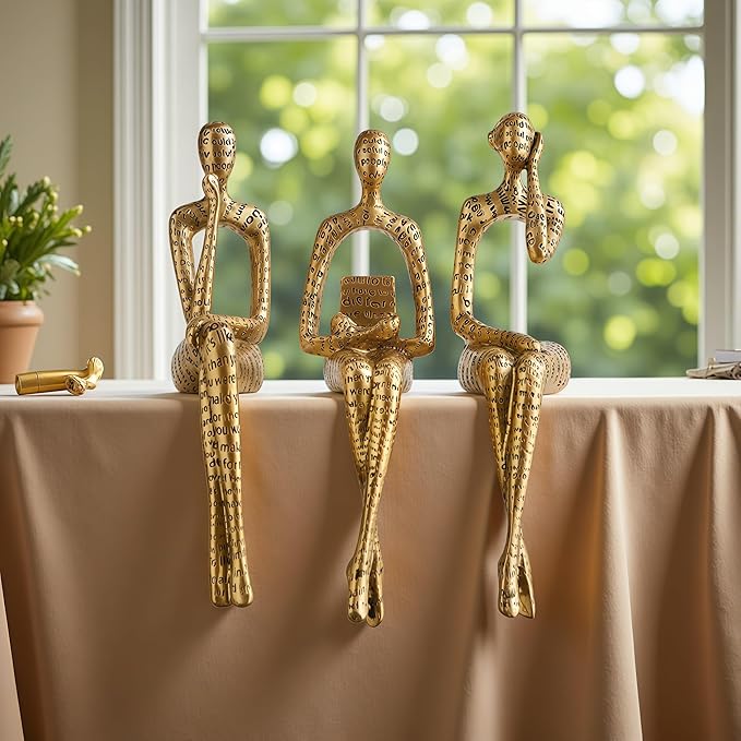 XINXUAN Letter - Gold Statue Home Decor - Modern Bookshelf & Desk Decor - 3 Piece Set