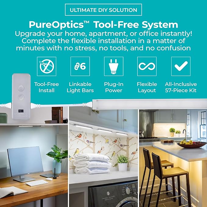 BLACK+DECKER Compatible with Alexa Smart LED Under Cabinet Lighting Kit, Motion Sensor, Dimmable , 3 Color Settings, For Kitchen, Cabinets and Closets, (4) 9" Bars, White, A Device