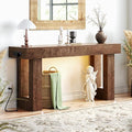 Unikito 63'' Farmhouse Console Table with Power Outlets and Sensor Light, Wooden Entryway Table with Storage, Rectangular Sofa Tables Behind The Couch for Entrance, Hallway, Living Room,
