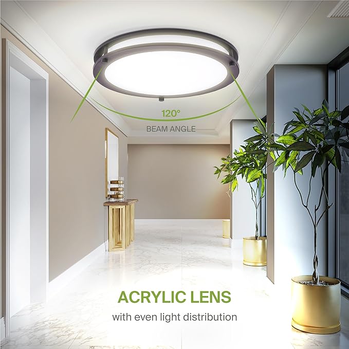 ASD LED 16" Round Flush Mount Lighting, Close to Ceiling Light Fixture | 3CCT, Dimmable, Energy Star, ETL Listed | 24W 1854LM 3000-5000K 120V | Low Profile Double Ring Lamp | Dark Bronze, 4 Pack
