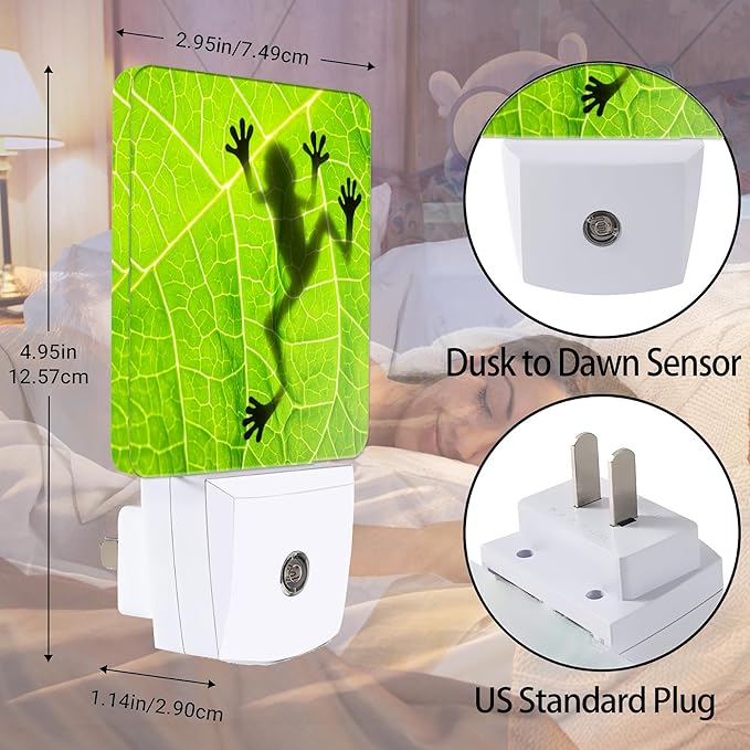 Frog Night Light，Green Leaf Night Lights Plug into Wall Decor for Bedroom,Bathroom, Hallway,Kitchen, Dusk to Dawn Sensor Nightlights for Boys Girls Women Men Room Gifts