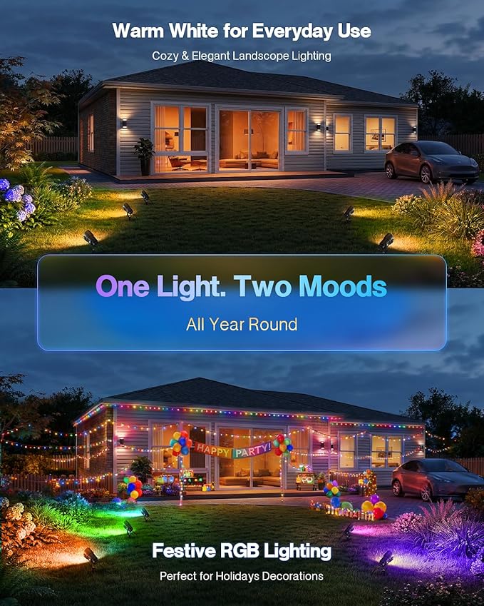HIBOITEC RGBW Low Voltage Landscape Lighting 10Pack 12W with Remote Connectors Spotlights Landscape Lights 12-24V AC/DC Waterproof for House Yard Trees Outdoor Christmas(Transformers NOT Included)