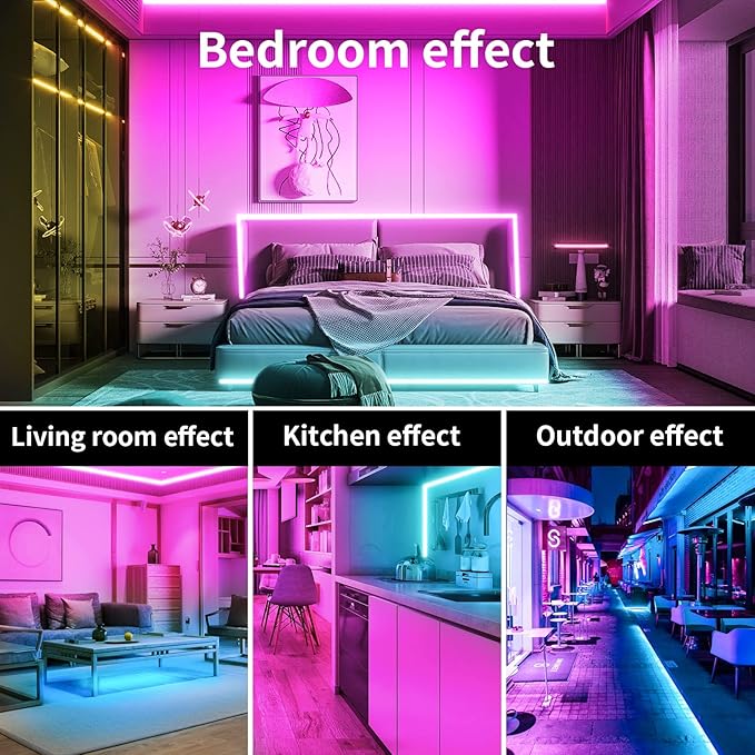 KSIPZE Led Lights for Bedroom 50ft Led Strip Lights with Remote RGB Color Changing Music Sync Smart App Control for Room Bedroom Lighting Flexible Home Décor
