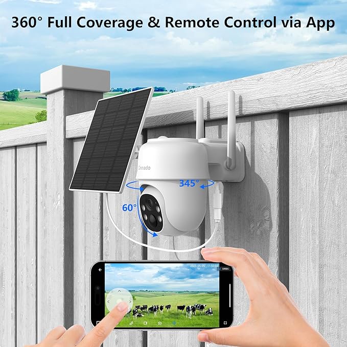 Cinnado 4G LTE Cellular Security Camera-No WiFi Outdoor Camera Wireless with 5W Solar Panel, 2K 360° Color Night Vision, PIR Motion, TF Card Storage, Works with Alexa, SIM Card Included, B6 4G 1P