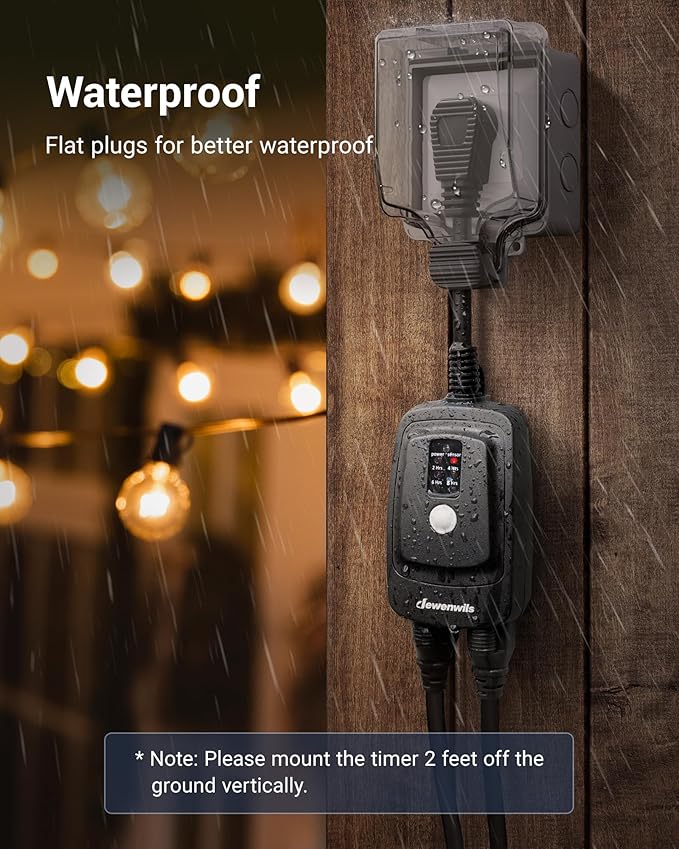 DEWENWILS Outdoor Timer for Lights, Waterproof Outlet Timer with 2 Grounded Electrical Outlets, for String Light, 15A 1/2HP, UL Listed