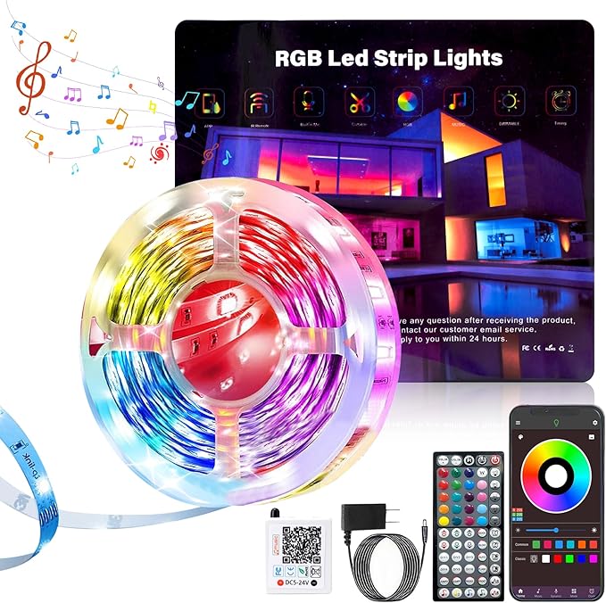 LED Lights for Bedroom 100FT, RGB LED Strip Lights Music Sync, DIY Color Changing LED Light Strip with Remote & App Controll, Led Lights for Room Decor Tape Lights Ambiant Lighting (1 Roll)