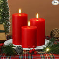 Flameless Pillar Candles with Remote, 3 Pack Battery Operated Real Wax LED Candles, Perfect for Home Decorations Fireplace Table, Red