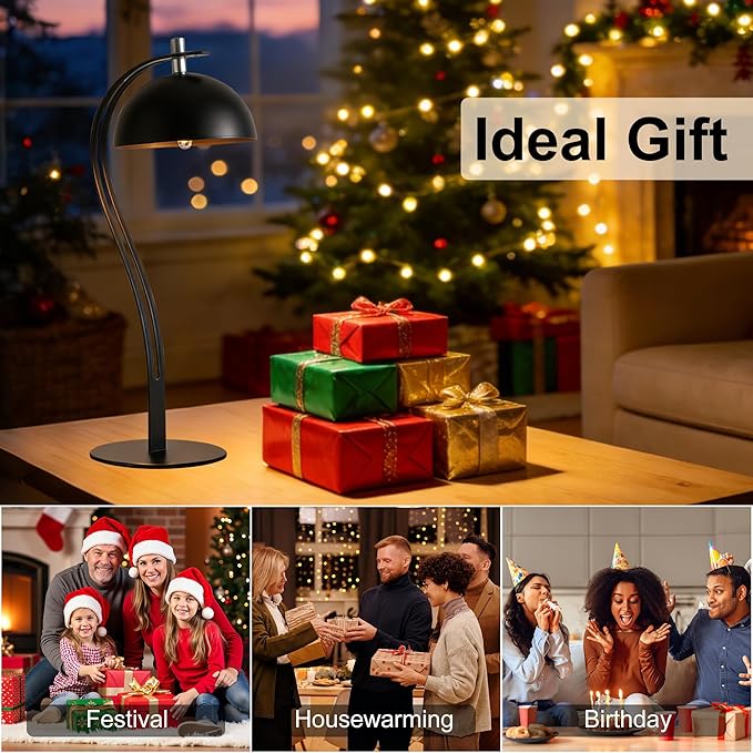Cordless Table Lamp,Rechargeable LED Reading Light with 3 Colors,Touch Dimmable Night Light,Portable Small Bedside Lamps,Aesthetic Lamp for Bedroom Living Room Office Desk Decor (Black)