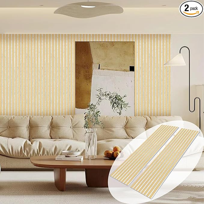 Wall Panels for Interior Wall Decor, 2-Pack Slat Wall Paneling, Oak Wood Veneer Acoustic Wall Panels - Wall Slats 12.6" W x 94.5