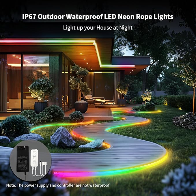52FT LED Neon RGB+IC Lights, LED Lights with RF Remote & APP Control, Flexible IP65 Waterproof Outdoor,Music Sync,DIY Design, 24V LED Strip Lights for Gaming Livingroom Wall Christmas Decor