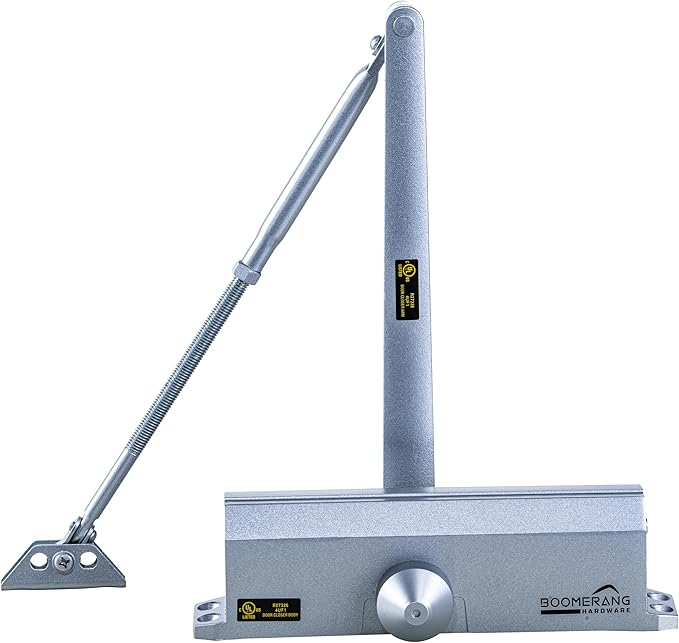 Boomerang Medium/Heavy Duty Automatic Commercial Door Closer -D4016 Surface Mounted, Grade 1- ADA & UL 3 Hour Fire Rated, Adjustable Size 1-6 for Entry & Aluminum Storefronts, Aluminum/Silver (US26D)