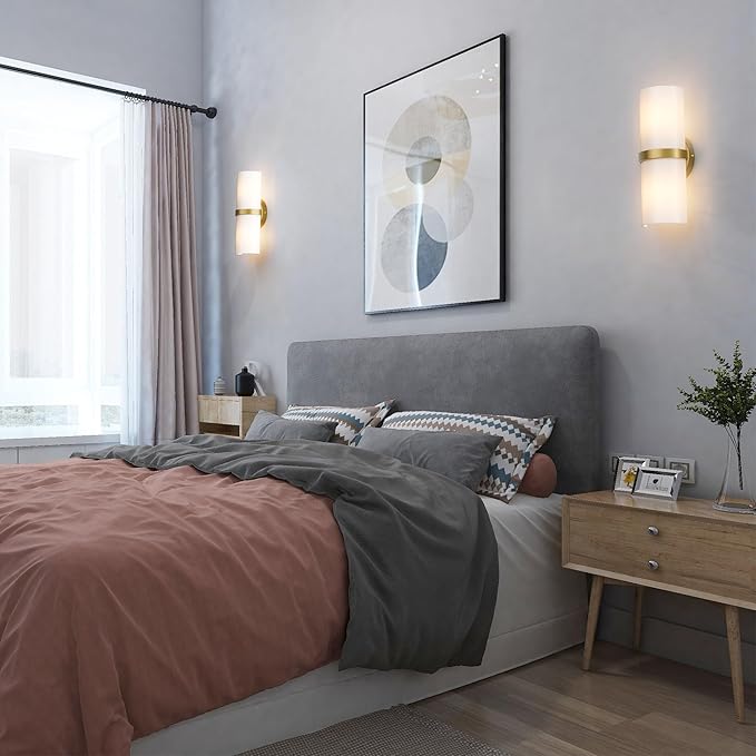 Gold LED Wall Sconce Set of 2 Indoor Hardwired for Living Room Bedroom Hallway Corridor Warm White 3000K (with G9 Bulbs)