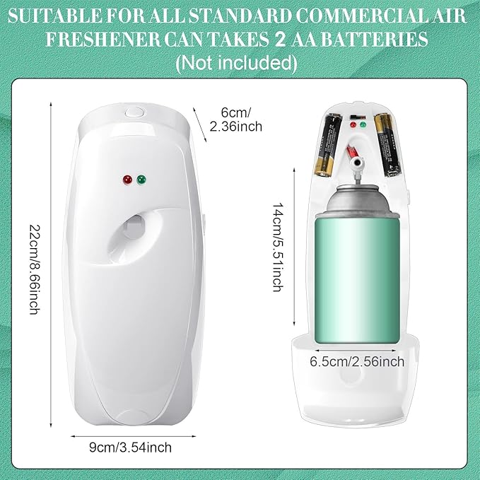 Maxcheck Automatic Air Freshener Spray Dispenser 2 Pack Wall Mounted Free Standing Restroom Air Freshener Battery Operated Automatic Sprayer Dispenser for Home Bathroom Commercial Time Scent(White)