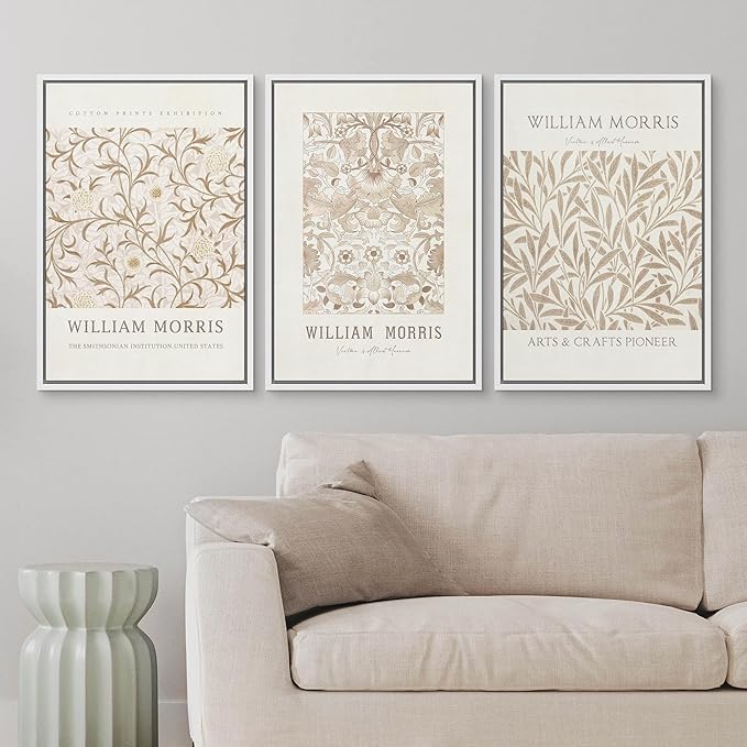 wall26 Framed Canvas Print Wall Art Set William Style Cotton Prints Exhibition Illustrations Modern Art Decorative Floral Botanical Minimal for Bedroom - 16"x24"x3 White