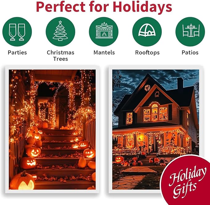 LAMPHOME 165ft Halloween Lights, 500 LED Transparent Wire Fairy Starry String Light Plug in, 16Lighting Modes for Indoor Outdoor Xmas Tree Wedding Party Decoration (Orange)