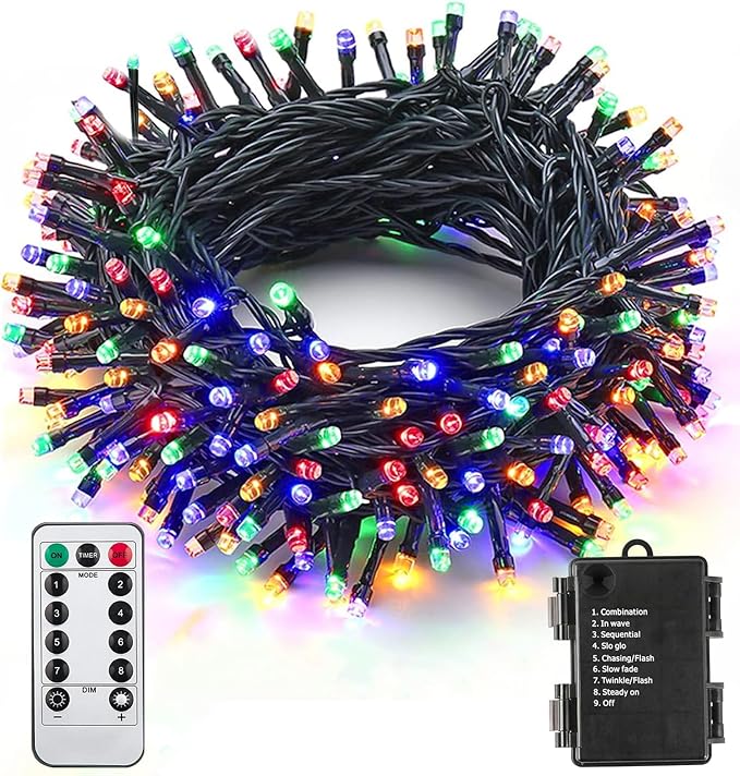 ITICdecor Christmas String Lights 33ft 100 LED Battery Fairy Lights for Indoor Outdoor Waterproof with Remote Control & Timer & 8 Modes Battery Operated String Lights for Xmas Tree Party Garden