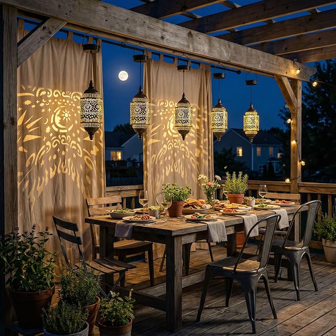 Moroccan Hanging Solar Lights Outdoor Garden Decor Sun and Moon Decorations Solar Lantern Waterproof for Patio Pathway Yard Backyard Garden Decorative (Cylinder, 2)