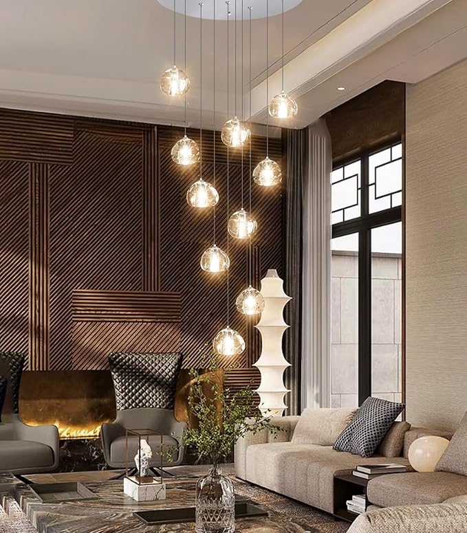 Modern Chandeliers for Dining Room Adjust High Ceiling Chandelier Light Fixtures Entrance LED Dimmable Ceiling Pendant Drops Light Remote Lights for Living Room Stairwell 2700K 6000K