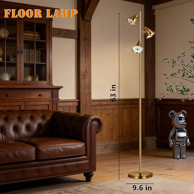 Tree Floor Lamp with Remote, Dimmable 3 Rotatable LED Lights, 5 Color Temps (2700K-6500K), Works with Smart Plugs, 63" Modern Standing Lamp for Living Room, Bedroom, Office – Bronze