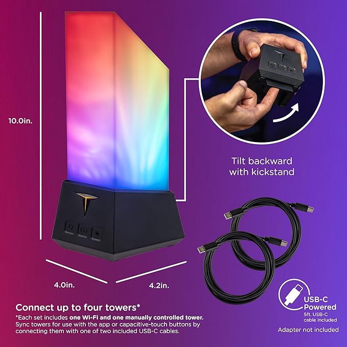 Enbrighten Vibe Smart Gaming Tabletop Galaxy Projector Titan Tower Plug in Night Light with Space Nebula Effects, Parties, Kids & Adults, Alexa and Google Compatible 84121