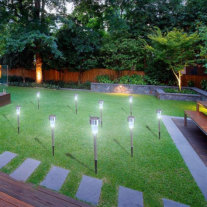 10 Pcs Outdoor Solar Pathway Lights,Stainless Steel LED Landscape Lighting,Outdoor Waterproof Solar Garden Lights,Outdoor Decorative Lighting,with Auto On/Off,for Patio Yard Lawn Path (Cool White)