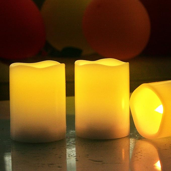 Waterproof Outdoor Battery Operated Flameless Candles with Auto Timer Flickering Plastic Resin Electric LED Pillar Lights for Lantern Patio Garden Wedding Party Decorations 3x3 Inches 6 Pack Ivory