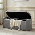 VKNOW 46" Oval Storage Ottoman Bench, Upholstered End of Bed Bench Ottomans Bench Foot Rest, Sherpa Storage Bench for Bedroom, Living Room and Hallway, Light Grey