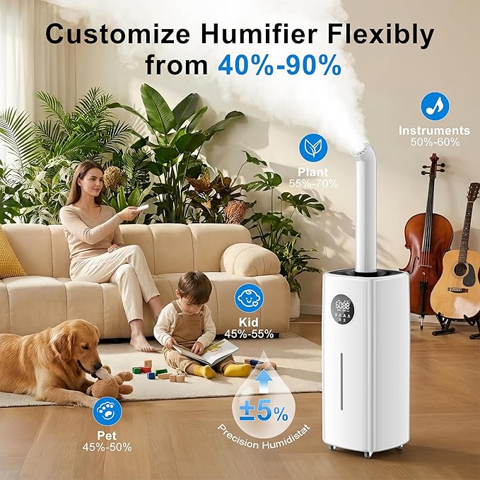 Uthfy 5.5Gal/21L Humidifier for Large Room 3000sq.ft, 2000ml/h Dual 360° Nozzles Ultrasonic, Whole House Humidifiers,4 Atomizing Plates, Top Fill, 12H Timer, Remote/Touch Control