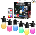 Monster 48 Foot Outdoor Smart RGB+IC+WW String Lights, 24 Bulb Individually Controlled Dimmable LEDs, Sound Reactive, Water & Weather Resistant, Compatible with Alexa, Siri, Google Home, App