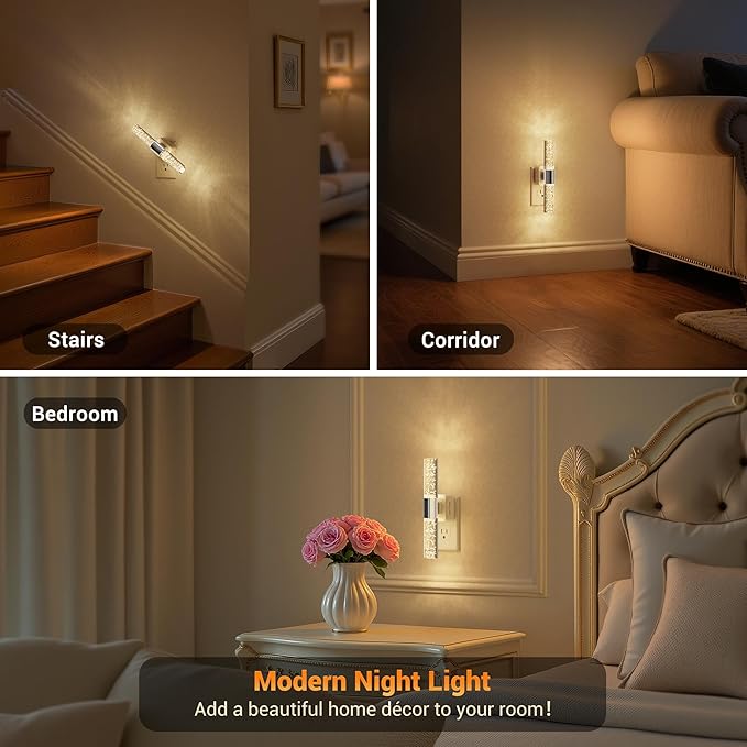 JandCase Night Lights Plug into Wall, 180° Rotating 2 Pack 3000K Soft Light LED NightLights, 0-100LM Adjustable Brightness, Plug in Night Light with Auto Light Sensor,for Bathroom,Hallway,Bedroom