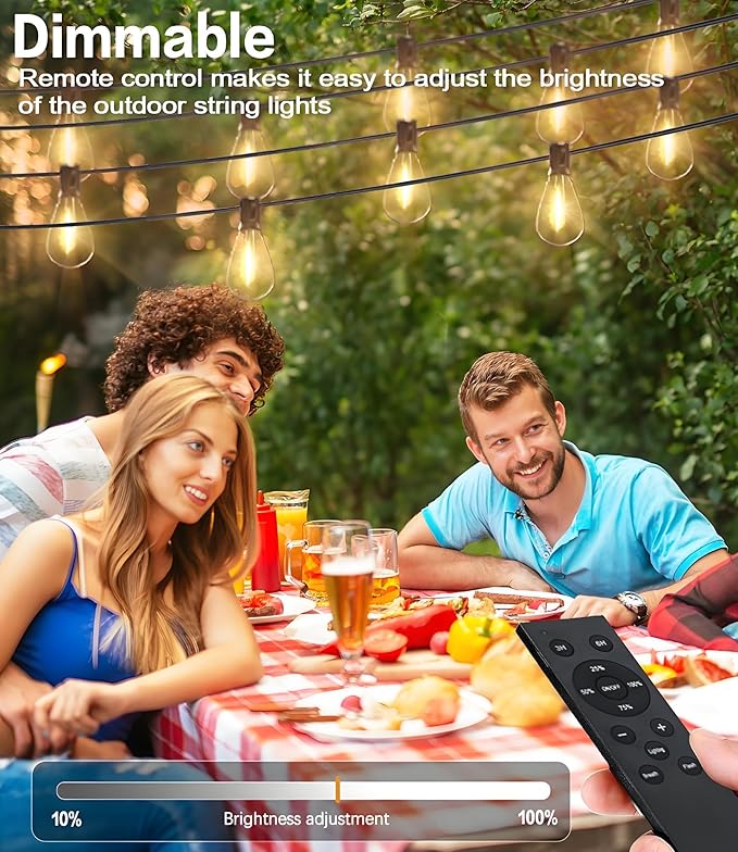 Tenmiro 100FT LED Outdoor String Lights with Remote, 35+ 1 Shatterproof Bulbs Waterproof and Dimmable Patio Lights for Porch, Garden, Backyard, Deck, Balcony, 2700K Hanging Lighting
