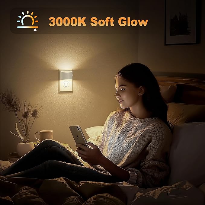 JandCase LED Night Lights Plug into Wall 2 Pack, Automatic Night Light, Dusk to Dawn Sensor Nightlight, 0-100LM Brightness Adjustable Nightlight for Kids Bedroom Hallway Kitchen