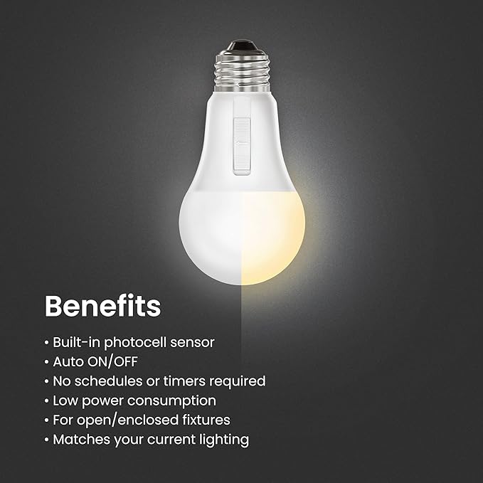 Feit Electric LED Dusk-to-Dawn Light Bulb, A19 60W Equivalent, 5CCT, Non-Dimmable, E26 Medium Base, 90 CRI, 800 Lumens, Adjustable White, 13 Years Lifetime, OM60/5CCTCA/DD/LEDI