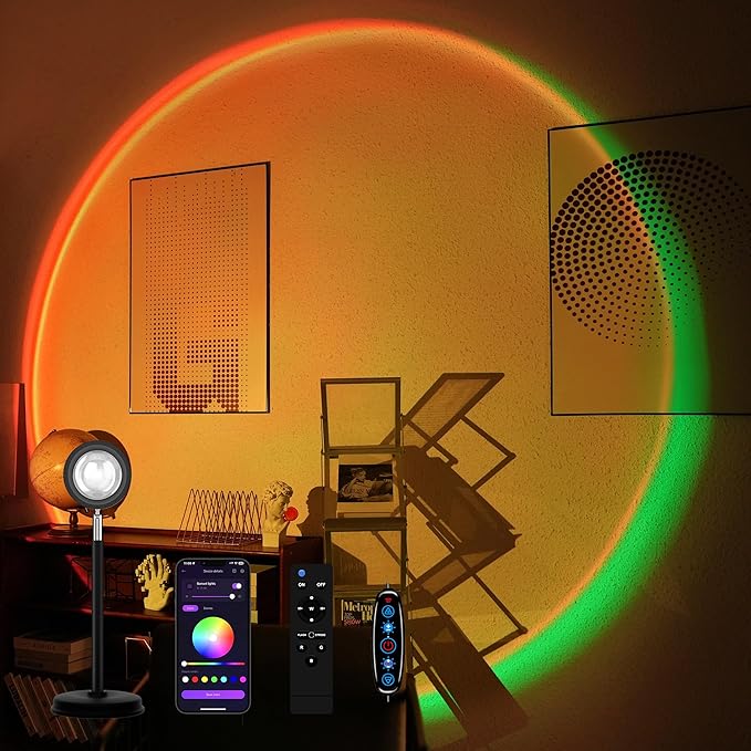 Sunset Lamp Projector with Remote Control, Multiple Colors LED APP Control Sunset Light Three Control Methods Night Light for Room Decor/Christmas Gift/Photography/Party/Bedroom Decor