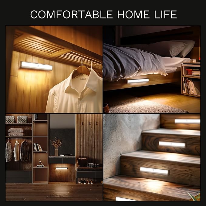 6 Pack Motion Sensor Lights, 10 LED Closet Battery Operated Lights, Stick-On Anywhere Magnetic Night Light Bar, Led Safe Light Indoor for Closet Stairs Wardrobe Under Cabinet