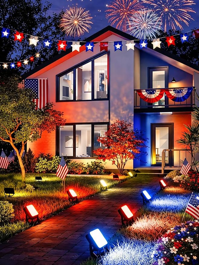 BrizLabs Smart Flood Lights Outdoor, 6 Pack RGBCW Wired Landscape Lights, APP & Voice Control Color Changing LED Floodlights, IP65 Waterproof Pathway Lighting for Independence Day Garden Yard House