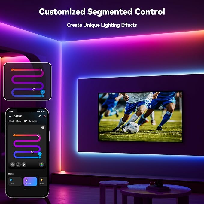 PAUTIX COB LED Strip Lights Pro, UL-Listed RGB Smart IC Chasing Color Addressable COB LED Tape Light, Music Sync Flexible RGB LED Lights, Smart Strip Light, for Party, Bedroom, Color Changing, 6.56ft