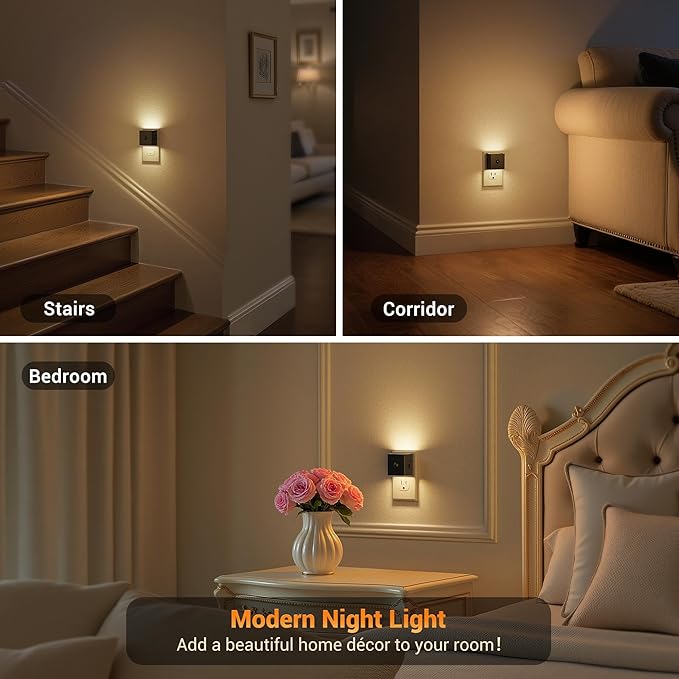 JandCase Motion Sensor Night Light, Night Lights Plug into Wall with Adjustable Brightness, Motion Activated Night Light, 3000K Warm White, for Kids Bathroom Hallway Kitchen Bedroom