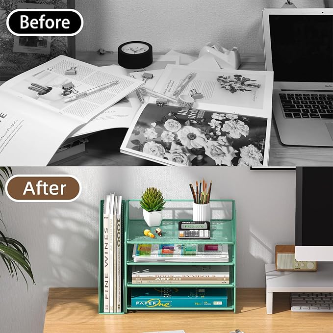 Green Desk Organizers and Accessories with File Holder – Aesthetic Desk Accessories for Women – Decorative Office Set with Magazine Rack – Desk Set for Office Setup and Decor