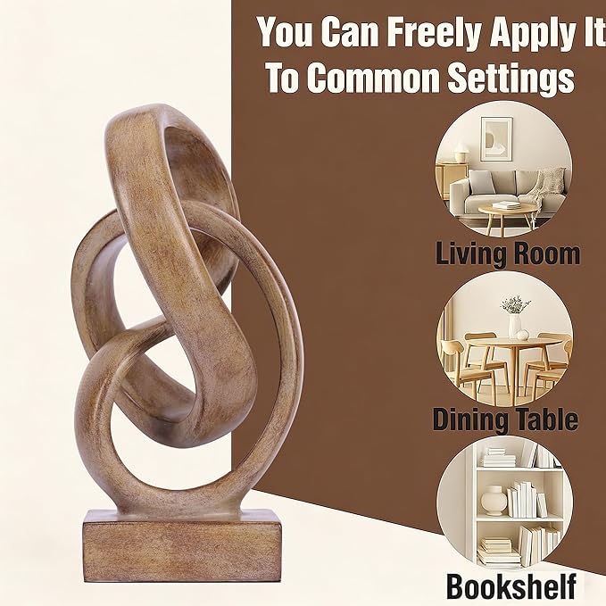WUBIANJIE Modern Abstract Knot Sculpture, Artistic Mobius Inspired Resin Decor, Elegant Home and Office Decor, (Wood Color)