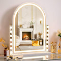 FENCHILIN Arched Vanity Mirror with Lights, 32“ x 26" LED Makeup Hollywood Vanity Mirror with 14 Dimmable Bulbs& LED Strip Smart Touch Control Detachable 10X Magnification White