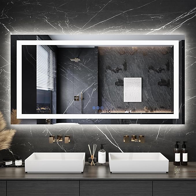 Antok 30"x 55" LED Bathroom Mirror with Lights, Anti-Fog, Dimmable, Lighted Vanity Mirror with Tempered Glass, Memory Function, 3 Light Modes, Safe Use, Horizontal, Vertical, Wall Mount