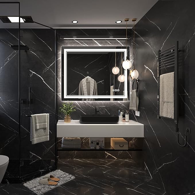 40x32 Inch Led Mirror for Bathroom with Front Light and Backlit, Bathroom Mirror with Led Lights, Vanity Mirror with Lights for Wall, Anti-Fog, Dimmable, Memory Function, Tempered Glass