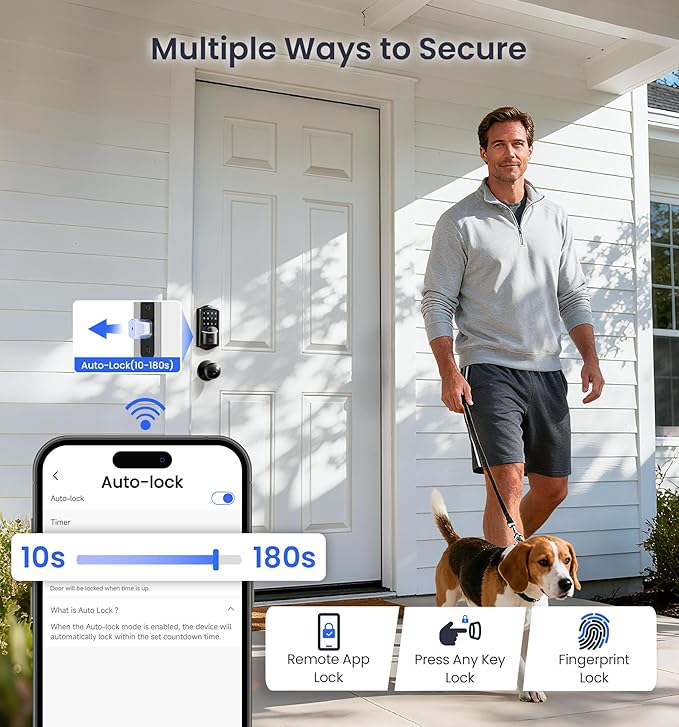 Veise VE027-K Built-in WiFi Smart Lock with 2 Knob, Fingerprint Keyless Entry Door Lock Handle Set for Front Door, App Remote Control, Electronic Digital Keypad Deadbolt, IP65 Waterproof, Matte Black