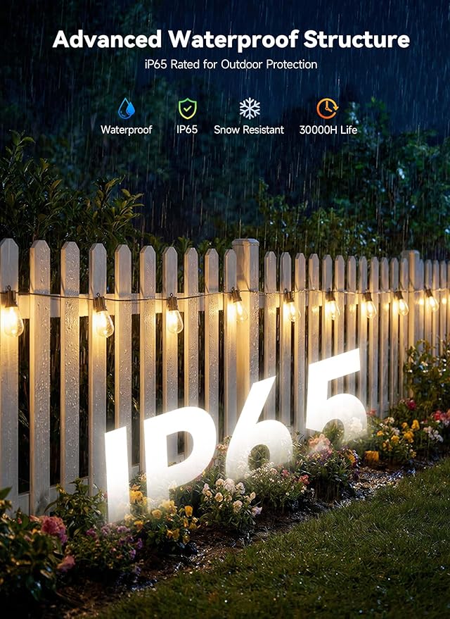 Minetom 53FT Outdoor String LED Patio Lights Waterproof, 16 Shatterproof S14 Vintage Edison Bulbs,Commercial Grade Outside Hanging Lights Waterproof for Porch Deck Garden Backyard Balcony Cafe Bistro