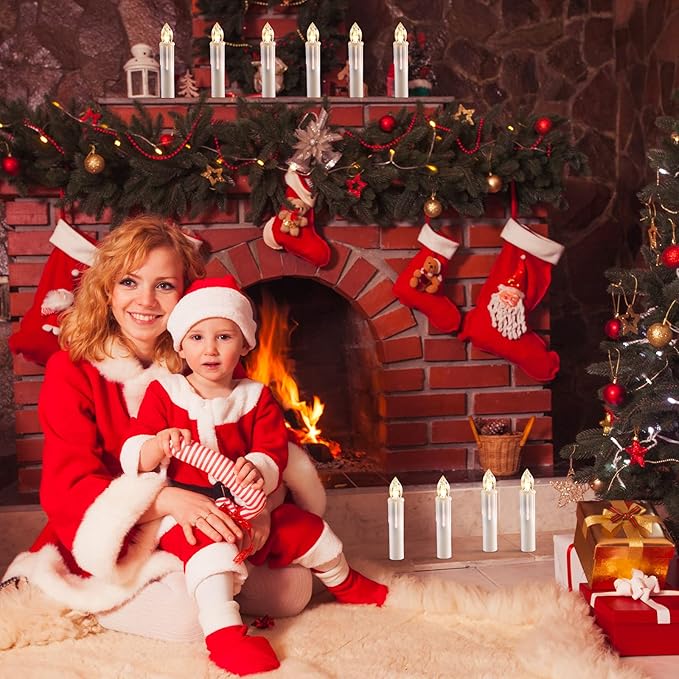24 PCS LED Flameless Taper Candles, Battery Operated with Remote Updated Timer Function, Flickering Warm White Light, Perfec for Window and Christmas Decor