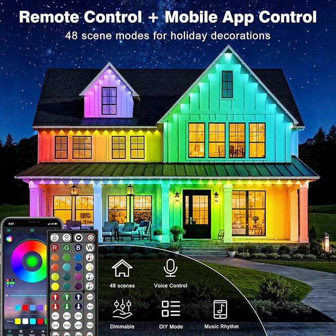 LITSOUL 500FT Permanent Outdoor Lights for House Waterproof, Smart RGB Eave LED Lighting with 16 Million Colors, IP67 Outdoor Strip Lights for Christmas Halloween Holiday Daily Decorations(500FT)
