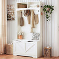 HOOBRO Hall Tree with Bench and Shoe Storage, Entryway Bench with Coat Rack and Shoe Cabinet, Flip-Down Cabinet Door, Coat Rack with Shoe Rack, for Mud Room, White WT84MT01