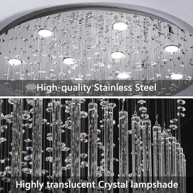 W24 x H78 Crystal Glam Chandelier Long Light Chandeliers with Dimmable Light Bulbs High Ceiling Light Fixtures for Foyer Entryway Living Room Stair Silver